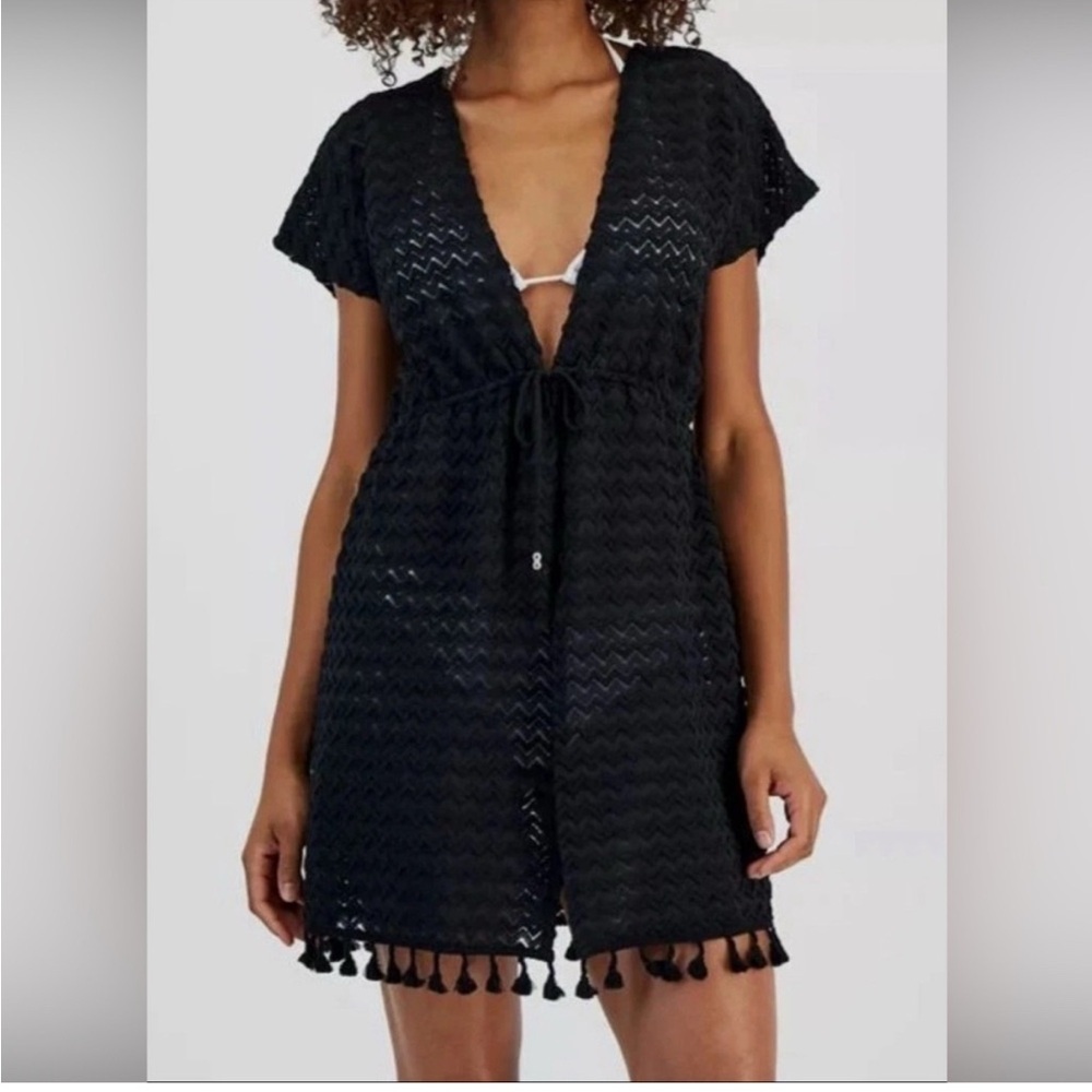 NWT Miken Black Swim Coverup with Chevron Design - Picture 3 of 7